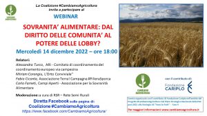 Webinar : Sovranita’ alimentare: dal diritto delle comunita’ al potere delle lobby? @ WEB